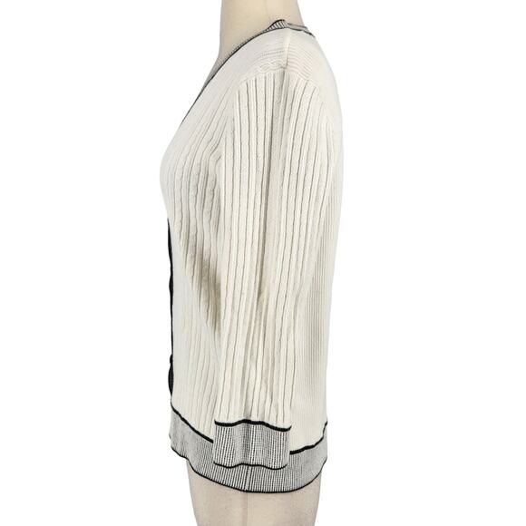 SALE Liz Claiborne Ribbed Button Front Cardigan Sweater w Contrasting Stripes - Picture 3 of 5